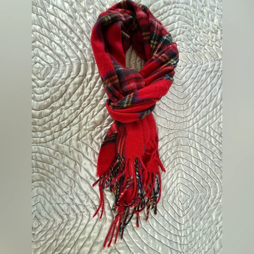 Christian Dior Monsieur Vintage Red Plaid Cashmaire Scarf Made in Japan
